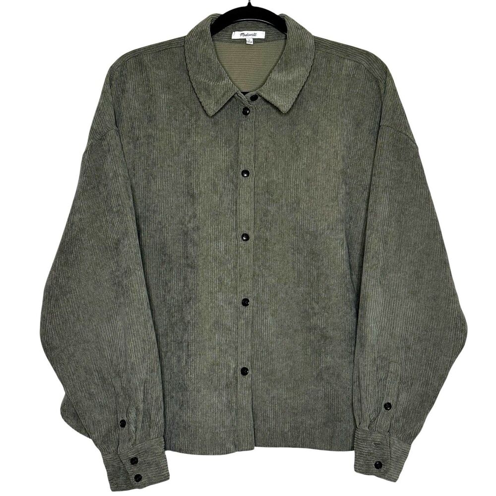 Madewell Women’s Corduroy Shirt Size 1X Green‎ Boxy Loose Fit Button Up Casual